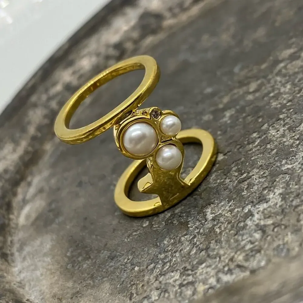 NEW Anthropologie Gold & Pearl Star Galaxies Ring